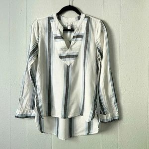 Camisa Antigua Azul Marino Para Mujer Pequeña Mezcla de Lino Boho Playa Costera Viaje Minimalista - Imagen 1 de 12