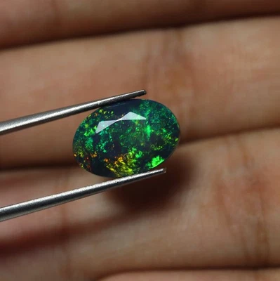 4.1 Ct 13.1x9 MM Real AAAA Multi Fuego Ahumado Negro Ópalo Etíope Corte Reversible Foto 1 de 4