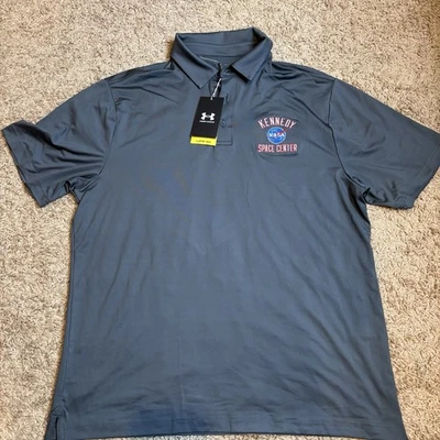 Under Armour Loose Shirt Polo Mens Large Kennedy Space Center Nasa Blue/Gray - Image 1 of 4