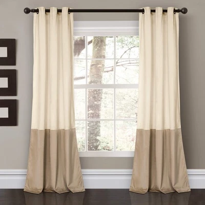 Prima Velvet Curtains Color Block Light Filtering Window Panel Set for Living... - Image 1 of 4