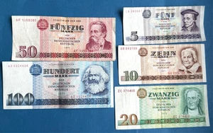 DDR Geldscheine 100 Mark 50 Mark 20 Mark 10 Mark 5 Mark Konvolut 1971/1975 /P714 - Bild 1 von 4
