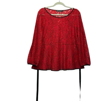Allegra K Elegant Tie Waist Long Sleeve Top Size XL Lace Peplum Blouse Romantic - Image 1 of 4