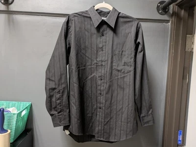 Camisa de vestir Van Heusen Editions para hombre M negra a rayas verticales Foto 1 de 4