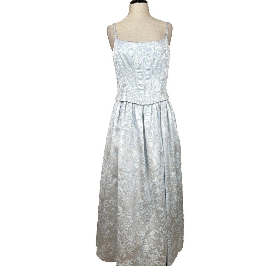 Vtg Jessica McClintock Gunne Sax Dress Womens 11/12 Brocade Gown Bridgerton Blue - Image 1 of 4