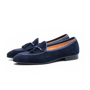 Mocasín informal de negocios retro con borla para hombres británicos de gamuza real sin cordones - Imagen 1 de 27