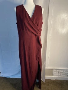 WOOSEA Burgundy Sleeveless Wrap Maxi Dress Size 7XL Plus Side Slit - Picture 1 of 5