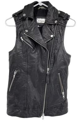 Mackage Leather Vest Womens XXS Black Moto Lambskin Asymmetrical Zipper Biker - Image 1 of 4