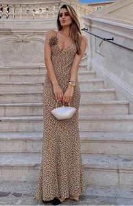 ZARA BNWT 2025. LIGHT BROWN FLORAL POLKA DOT MAXI DRESS. 3675/535/730 size M - Picture 1 of 7