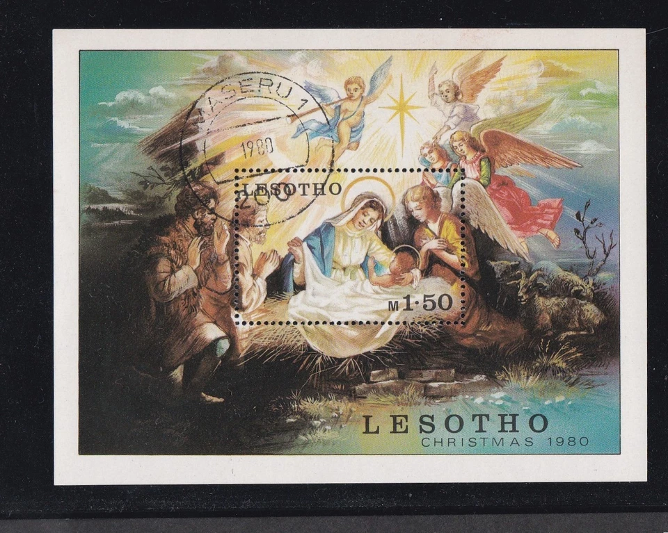 LESOTHO 1980 USADO BELÉN NAVIDAD ARTE PINTURA HOJA RECUERDO Foto 1 de 1