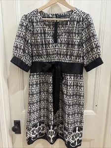 Basque Brand Black and Latte Colour Satin Dress with Tie Sash Excl. Cond.Size 12 - Picture 1 of 6