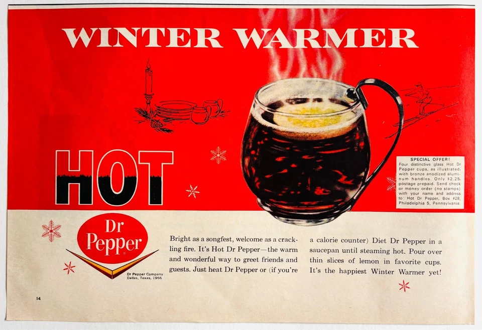 Dr Pepper 1966 anuncio de bebida caliente refresco pop bebida invierno DWYY1 Foto 1 de 1