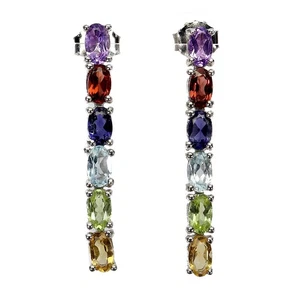 925 Sterling Silver Earrings Oval Peridot Citrine Iolite Topaz Gemstone Jewelry - Picture 1 of 14