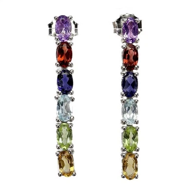 925 Sterling Silver Earrings Oval Peridot Citrine Iolite Topaz Gemstone Jewelry - Image 1 of 4