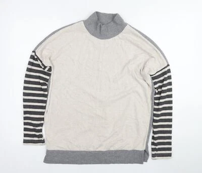 Next Women's Grey Striped Jumper, Size 6, Mock Neck - Image 1 of 4