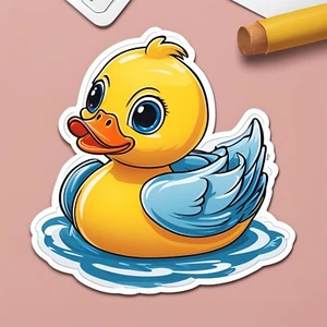 Cute Yellow & Blue Duck Sticker 3x2" - Picture 1 of 1