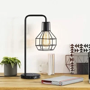 Industrial Table Lamp with Marble Base Black Bedside Desk Lamp for Bedroom Dorm - Picture 1 of 7