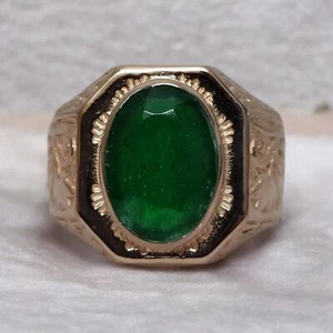 Emerald Oval Cut With 925 Sterling Silver Gold Plated Ring For Men's #924 - Picture 1 of 6