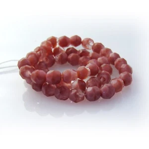 Crystal Coral Pink Swirl - 50 6mm Faceted Round Czech Glass Fire Polish Beads - Picture 1 of 1