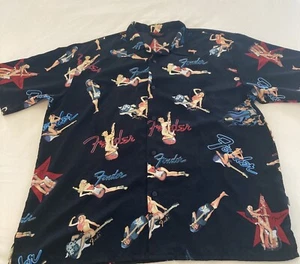 Vintage Fender Collection By Da Vinci Button Up Shirt Girls Guitars Extra Large - Picture 1 of 13
