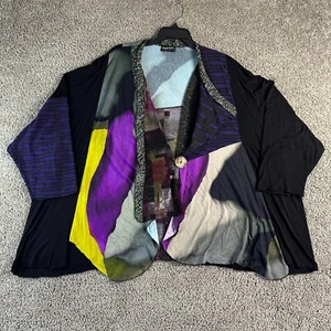 VTG Lee Andersen Jacket Womens 3X Artsy Mixed Media Single Button Lagenlook - Picture 1 of 12