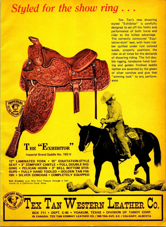 Anuncio estampado silla de montar The Exhibitor decoración de pared efímera cuero occidental tostado tex Foto 1 de 1