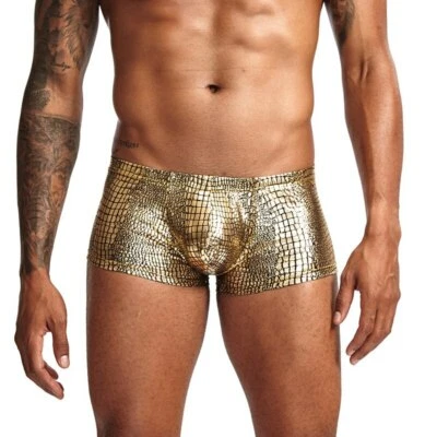 Sexy Ropa Interior Hombre Piel de Serpiente Cuero Calzoncillos Boxer U Convexo Cintura Baja Calzoncillos Foto 1 de 4