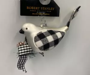 Robert Stanley Vogel Weihnachtsschmuck silber mit schwarz weißem Büffel kariert - Bild 1 von 1