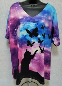 Womens Shirt Top Blouse Size 2XL XXL 2X Large Cat Butterfly NEW - Picture 1 of 12