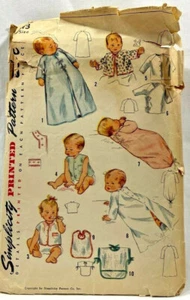 1949 Simplicity Sewing Pattern 3043 Infants Layette 10 Pc Newborn Vintage 8963 - Picture 1 of 2