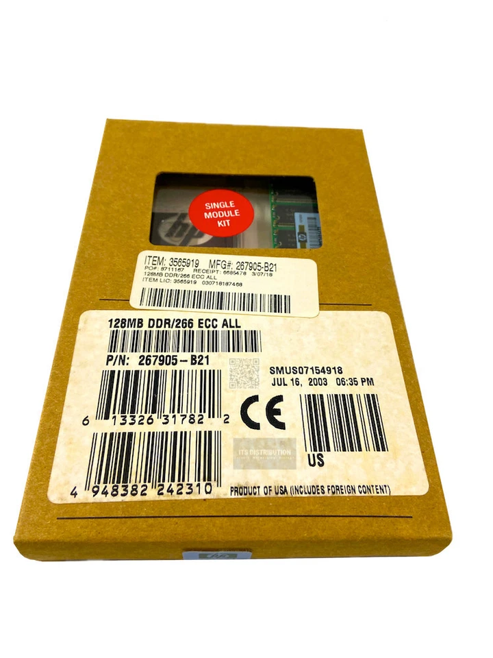 267905-B21 I GENUINE New Sealed HP 128MB DDR SDRAM Memory Module - Image 1 of 3
