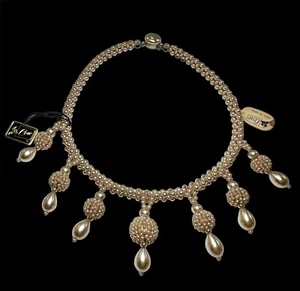 Coro Pegasus Drop Pearl Bib Necklace Original Tags Champagne Vintage 1940s Japan - Picture 1 of 13