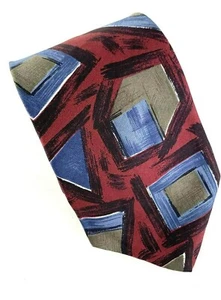 Zylos George Machado Mens Silk Neck Tie Maroon Blue Soft Geometric - Picture 1 of 3