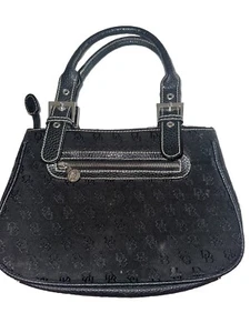 AUTHENTIC Dooney & Bourke Black Canvas Monogram Logo Baguette Bag Leather Trim - Picture 1 of 5