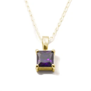 Pendant with Chain Diamond Unique 1ct Amethyst Princess Cut 9ct Gold  - Picture 1 of 13