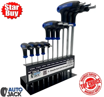 T Handle Hex Key Set 10pc Soft Grip Allen Keys 2–10mm CrV Steel Rack Storage - Image 1 of 4