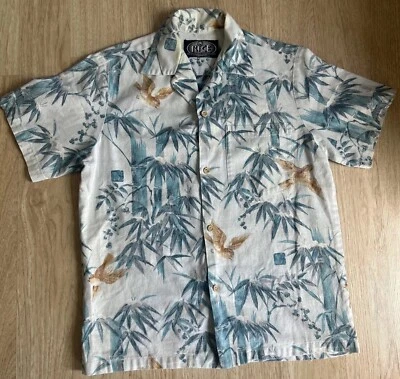 Camisa Aloha de bambú abotonada hawaiana vintage Rice International para hombre *Talla Foto 1 de 4