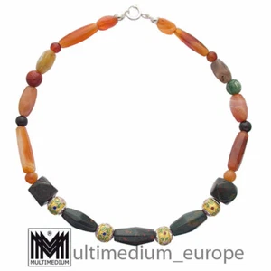 Cloisonne esmalte piedra collar cornalina jaspe ágata estilo Art Deco collar - Imagen 1 de 3