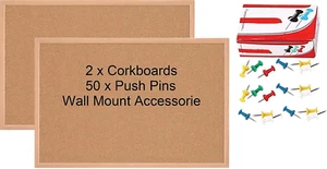 2 X Large Cork Notice Board Bulletin Vision Pin Boards for Bedroom Offices Memo - Picture 1 of 12