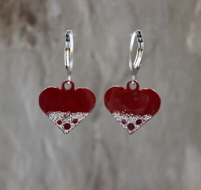 Cuore Orecchini Pendenti Valentinstag Freddo Smaltato Rosso Verniciato Inox # - Immagine 1 di 3