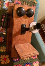 Vtg Kellogg antique Wood Wall Mount Phone Hand Crank Solid Oak Case telephone
