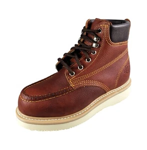 Men's Work Boots Slip Resistant Genuine Leather Lace Up 613 Moc Toe - Picture 1 of 6
