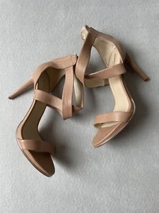 Kenneth Cole Brooke Cross Sandal Stiletto Heels Nude Leather Size 10 - Picture 1 of 7