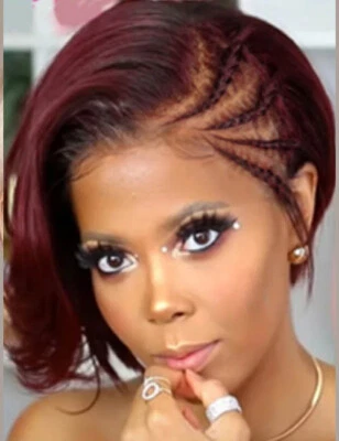 Short Braided Straight Wig 100% Human Hair Wig 13x4 Lace Front Wig Remy Fashion - Image 1 of 4