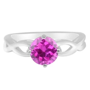 1.60Ct Round Shape 100% Natural African Pink Tourmaline Ring In 14KT White Gold - Picture 1 of 4