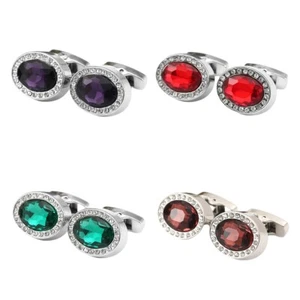 Herren Oval Strass Kristall Manschettenknopf Hochzeit Party Business Manschettenknöpfe mit Box - Bild 1 von 9