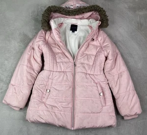 Tommy Hilfiger Girls 14/16 Fleece Pink Lined Puffer Jacket Coat Hooded Pockets - Picture 1 of 24