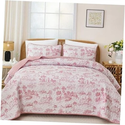  Juego de edredón Toile Village tamaño queen, reina botánica de Navidad (96"x90") rosa Foto 1 de 4