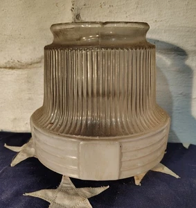 Vtg White & Clear Glass  Torchiere Light Shade Globe Ceiling Art Deco Ribbed - Picture 1 of 5