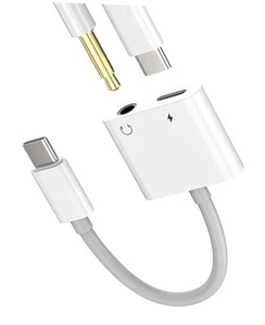 iPhone 15 Pro Max Plus USB-C to 3.5mm Jack Adapter 2 in 1 Type C Headphone - Picture 1 of 8