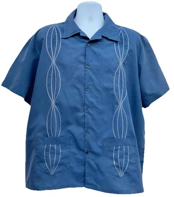 The Genuine HABAND GUAYABERA Mens Size XL Button Up Shirt W/Silver Embroidery - Image 1 of 4